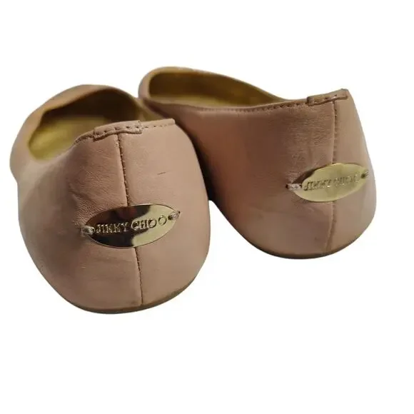 Jimmy Choo Sz 40 (US 10) Pink Gold Metallic Sparkle Cap Toe Ballet Flat Leather - Picture 6 of 10